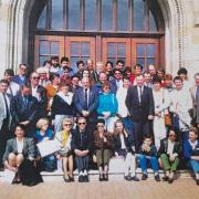 FRIENDS FROM FRANCE: French visitors from La Ville-aux-Dames and members of Dollar Twinning Committee outside Alloa Town Hall in July 1991 when an official reception was held by Clackmannan District Council as part of 10 year aniversary celebrations.