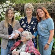 The five generations gathered for Irene's 105th birthday, including one-week-old great, great granddaughter Blaire
