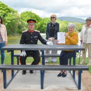 Lord Lieutenant Johnny Stewart presented the award to Breathe Easy Clackmannanshire as the group unveiled a memorial picnic bench at Gartmorn Dam - Pictures by Jan van der Merwe