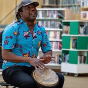 STORYTELLER: Chief Chebe captured the imagination of Park PS pupils during a visit to the Speirs Centre - Pictures by Ben Montgomery