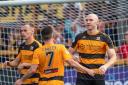 Conor Sammon celebrates after scoring his second goal in Saturday's 5-0 victory. Photo by Ben Montgomery