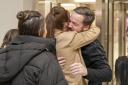 There was an emotional reunion as freed construction worker Brian Glendinning was welcomed by his wife, Kimberly, and the family at Edinburgh Airport on Saturday. Photo: PA