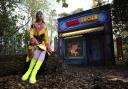 Dollar artist Rachel Maclean's firs permanent outdoor commission Upside Mimi Down created in Jupiter Artland in West Lothian and combines architecture and animation and an upside down world of cartoon princesses and wicked women and runs from May 8