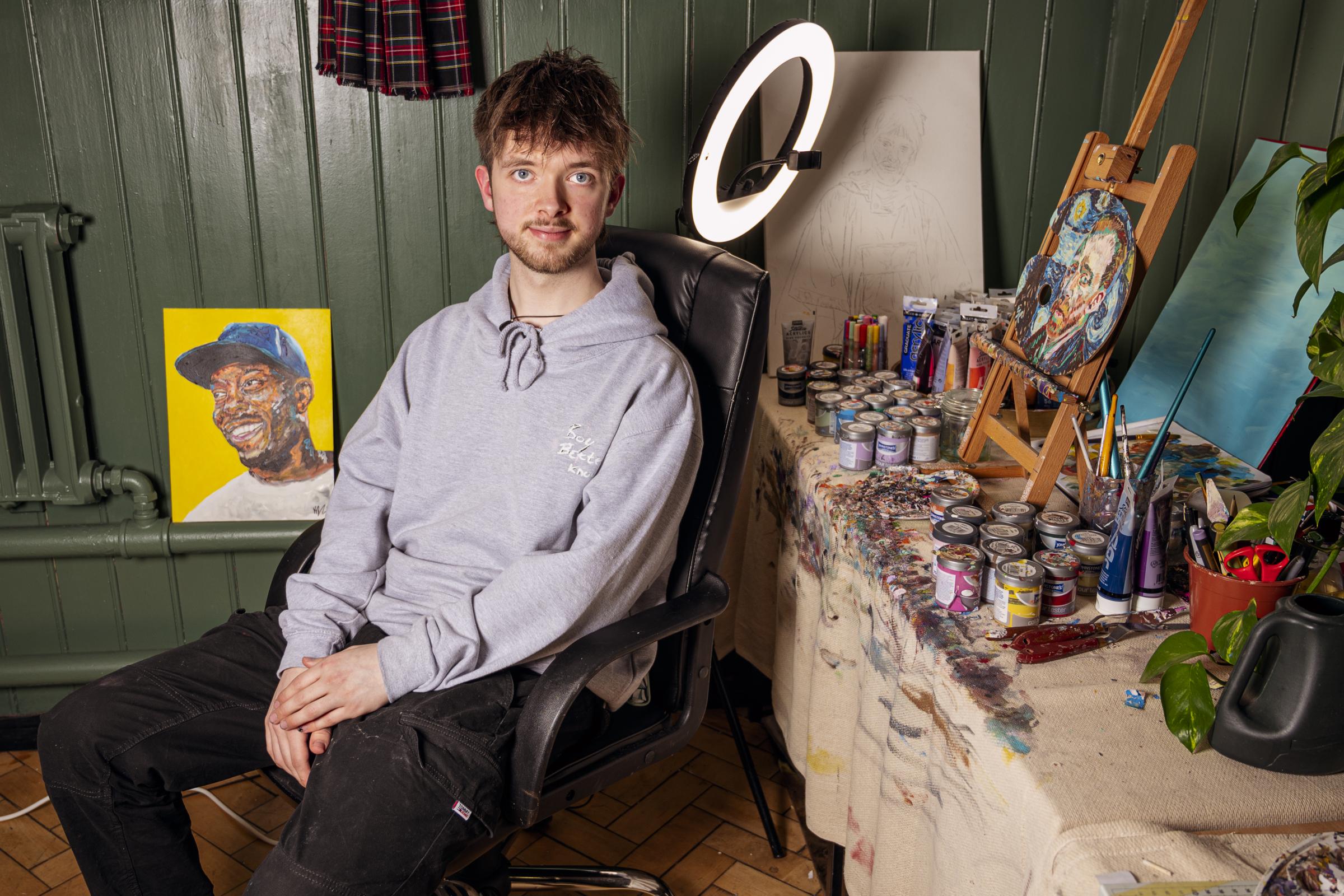 SHOWCASE: 20 year old local artist, Kyle Blain, presents his own art exhibition at the Clackmannan Town Hall where he has been set up with his own studio. Pictures by Scott Barron Photography.