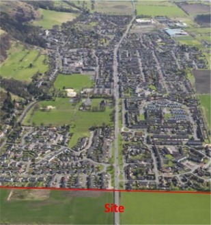 Aerial view of Alva from the west, showing part of the site. (Image: Planning design and access statement)