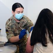 Kelly Beal of the 1st Armoured Medical Regiment based in Tidworth helping ath the vaccination centre in Falkirk - Picture by Michael Gillen