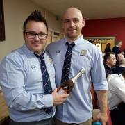 James Shaw of match sponsor BGL Contracts presents Matt Pope with the man of the match award
