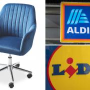 Photo via Aldi, left, shows the Kirkton House Navy Desk Chair in the specialbuys section. Photos via PA show Aldi and Lidl.