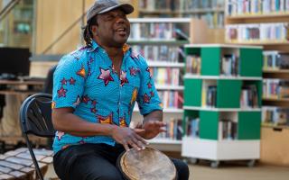 STORYTELLER: Chief Chebe captured the imagination of Park PS pupils during a visit to the Speirs Centre - Pictures by Ben Montgomery